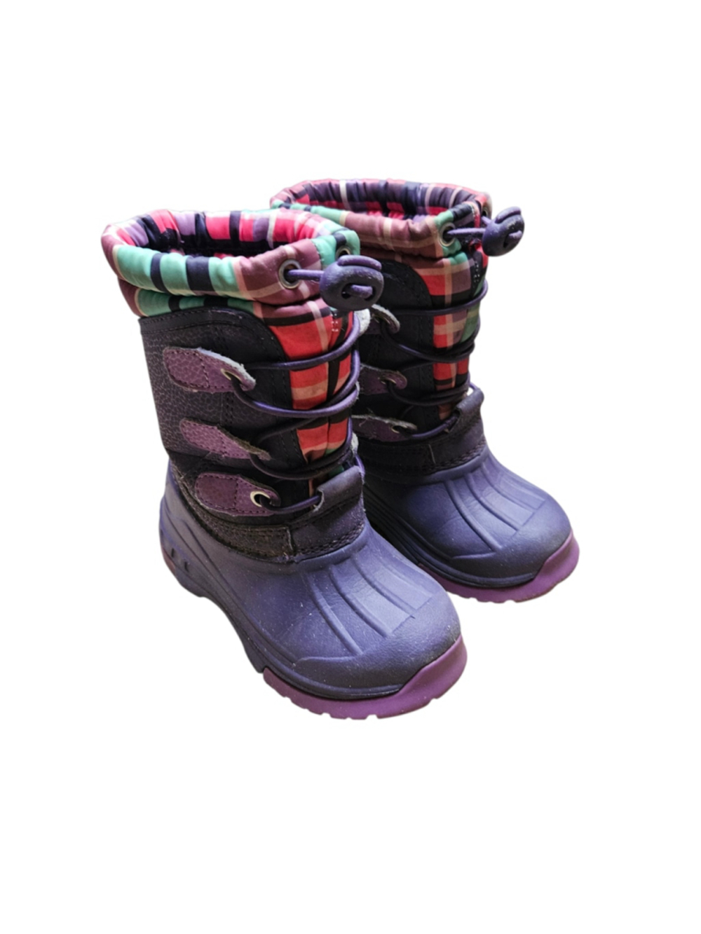 Cherokee Toddler 7/8 Purple Plaid Winter Snow Boots